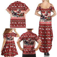 Dog Sled Christmas Family Matching Summer Maxi Dress and Hawaiian Shirt Husky Sleigh Ride Design - Polynesian Pride