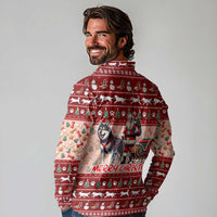 Dog Sled Christmas Long Sleeve Polo Shirt Husky Sleigh Ride Design - Polynesian Pride