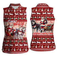 Dog Sled Christmas Women Sleeveless Polo Shirt Husky Sleigh Ride Design - Polynesian Pride