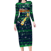 Merry Christmas New Zealand Family Matching Long Sleeve Bodycon Dress and Hawaiian Shirt Xmas Travel Map - Polynesian Pride