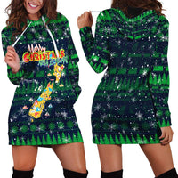 Merry Christmas New Zealand Hoodie Dress Xmas Travel Map - Polynesian Pride