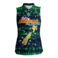 Merry Christmas New Zealand Women Sleeveless Polo Shirt Xmas Travel Map - Polynesian Pride