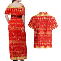 Merry Christmas Hawaii Couples Matching Off Shoulder Maxi Dress and Hawaiian Shirt Xmas Travel Map - Polynesian Pride