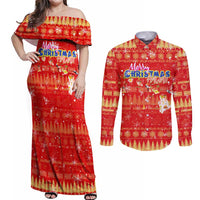 Merry Christmas Hawaii Couples Matching Off Shoulder Maxi Dress and Long Sleeve Button Shirt Xmas Travel Map - Polynesian Pride
