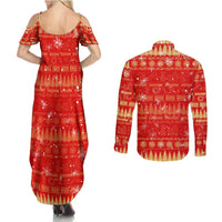 Merry Christmas Hawaii Couples Matching Summer Maxi Dress and Long Sleeve Button Shirt Xmas Travel Map - Polynesian Pride