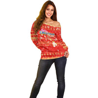 Merry Christmas Hawaii Off Shoulder Sweater Xmas Travel Map - Polynesian Pride