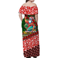 Mele Kalikimaka Shaka Santa Family Matching Off Shoulder Maxi Dress and Hawaiian Shirt Hawaiian Surf Christmas Design with Aloha Spirit - Polynesian Pride