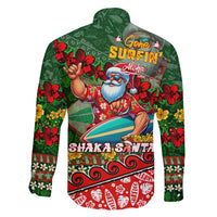 Mele Kalikimaka Shaka Santa Family Matching Off Shoulder Short Dress and Hawaiian Shirt Hawaiian Surf Christmas Design with Aloha Spirit - Polynesian Pride