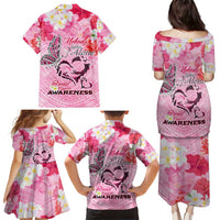 Butterfly Polynesia Breast Cancer Family Matching Puletasi and Hawaiian Shirt Nobody Fights Alone Pink Out Tropical Hibiscus