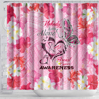 Butterfly Polynesia Breast Cancer Shower Curtain Nobody Fights Alone Pink Out Tropical Hibiscus DT02 - Polynesian Pride