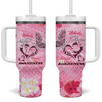 Butterfly Polynesia Breast Cancer Tumbler With Handle Nobody Fights Alone Pink Out Tropical Hibiscus