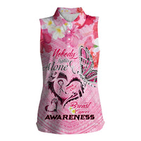 Butterfly Polynesia Breast Cancer Women Sleeveless Polo Shirt Nobody Fights Alone Pink Out Tropical Hibiscus