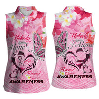 Butterfly Polynesia Breast Cancer Women Sleeveless Polo Shirt Nobody Fights Alone Pink Out Tropical Hibiscus