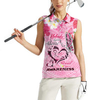 Butterfly Polynesia Breast Cancer Women Sleeveless Polo Shirt Nobody Fights Alone Pink Out Tropical Hibiscus