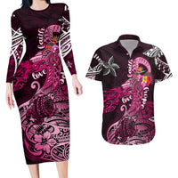 Breast Cancer Mermaid Polynesia Couples Matching Long Sleeve Bodycon Dress and Hawaiian Shirt Faith Hope Love