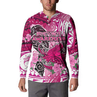 Breast Cancer Awareness Hawaii Button Sweatshirt Polynesia Girl Nobody Fights Alone