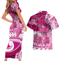 Breast Cancer Awareness Hawaii Couples Matching Short Sleeve Bodycon Dress and Hawaiian Shirt Polynesia Girl Nobody Fights Alone