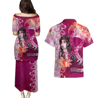 Breast Cancer New Zealand Couples Matching Puletasi and Hawaiian Shirt Maori Aotearoa Girl Pink Out