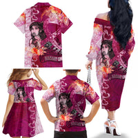 Breast Cancer New Zealand Family Matching Off The Shoulder Long Sleeve Dress and Hawaiian Shirt Maori Aotearoa Girl Pink Out
