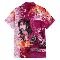 Breast Cancer New Zealand Family Matching Off Shoulder Short Dress and Hawaiian Shirt Maori Aotearoa Girl Pink Out DT02 - Polynesian Pride