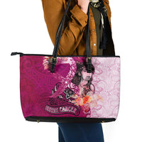 Breast Cancer New Zealand Leather Tote Bag Maori Aotearoa Girl Pink Out