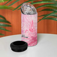 Breast Cancer Awareness Month 4 in 1 Can Cooler Tumbler Butterfly Polynesia Watercolor Pink