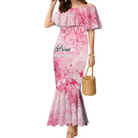 Breast Cancer Awareness Month Family Matching Mermaid Dress and Hawaiian Shirt Butterfly Polynesia Watercolor Pink