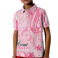 Breast Cancer Awareness Month Kid Polo Shirt Butterfly Polynesia Watercolor Pink
