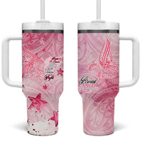 Breast Cancer Awareness Month Tumbler With Handle Butterfly Polynesia Watercolor Pink