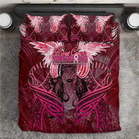 Breast Cancer Warrior Bedding Set Angel Wings Polynesian Pattern