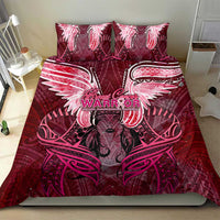 Breast Cancer Warrior Bedding Set Angel Wings Polynesian Pattern