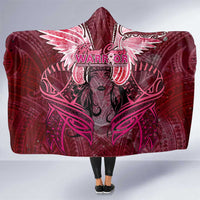 Breast Cancer Warrior Hooded Blanket Angel Wings Polynesian Pattern