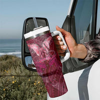 Breast Cancer Warrior Tumbler With Handle Angel Wings Polynesian Pattern