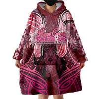 Breast Cancer Warrior Wearable Blanket Hoodie Angel Wings Polynesian Pattern
