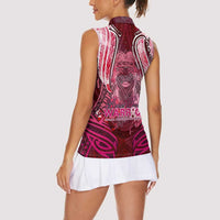 Breast Cancer Warrior Women Sleeveless Polo Shirt Angel Wings Polynesian Pattern