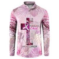 Breast Cancer Polynesian Button Sweatshirt I Can Do All Things Through Christ