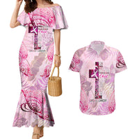 Breast Cancer Polynesian Couples Matching Mermaid Dress and Hawaiian Shirt I Can Do All Things Through Christ
