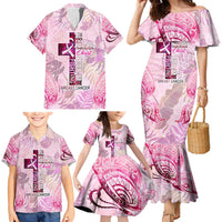Breast Cancer Polynesian Family Matching Mermaid Dress and Hawaiian Shirt I Can Do All Things Through Christ