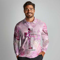 Breast Cancer Polynesian Long Sleeve Polo Shirt I Can Do All Things Through Christ