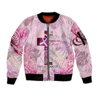 Breast Cancer Polynesian Sleeve Zip Bomber Jacket I Can Do All Things Through Christ