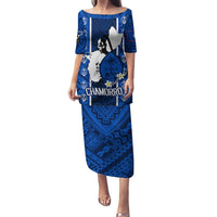 Guam Chamorro Warrior Puletasi Traditional Tribal Patterns DT02 Long Dress Blue - Polynesian Pride