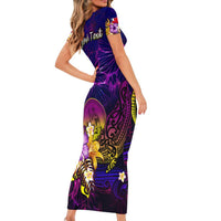 Wallis and Futuna Short Sleeve Bodycon Dress Whale Hibiscus Polynesian