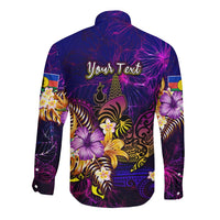 New Caledonia Long Sleeve Button Shirt Whale Hibiscus Polynesian