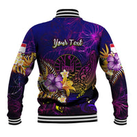 Tahiti French Polynesia Baseball Jacket Whale Hibiscus Polynesian