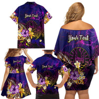 Tahiti French Polynesia Family Matching Off Shoulder Short Dress and Hawaiian Shirt Whale Hibiscus Polynesian