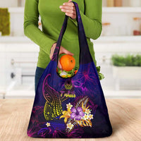 Tahiti French Polynesia Grocery Bag Whale Hibiscus Polynesian