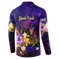 Cook Islands Button Sweatshirt Whale Hibiscus Polynesian