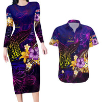 Cook Islands Couples Matching Long Sleeve Bodycon Dress and Hawaiian Shirt Whale Hibiscus Polynesian