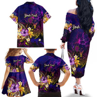 Cook Islands Family Matching Off The Shoulder Long Sleeve Dress and Hawaiian Shirt Whale Hibiscus Polynesian