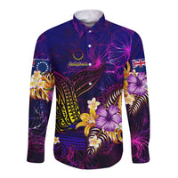 Cook Islands Long Sleeve Button Shirt Whale Hibiscus Polynesian